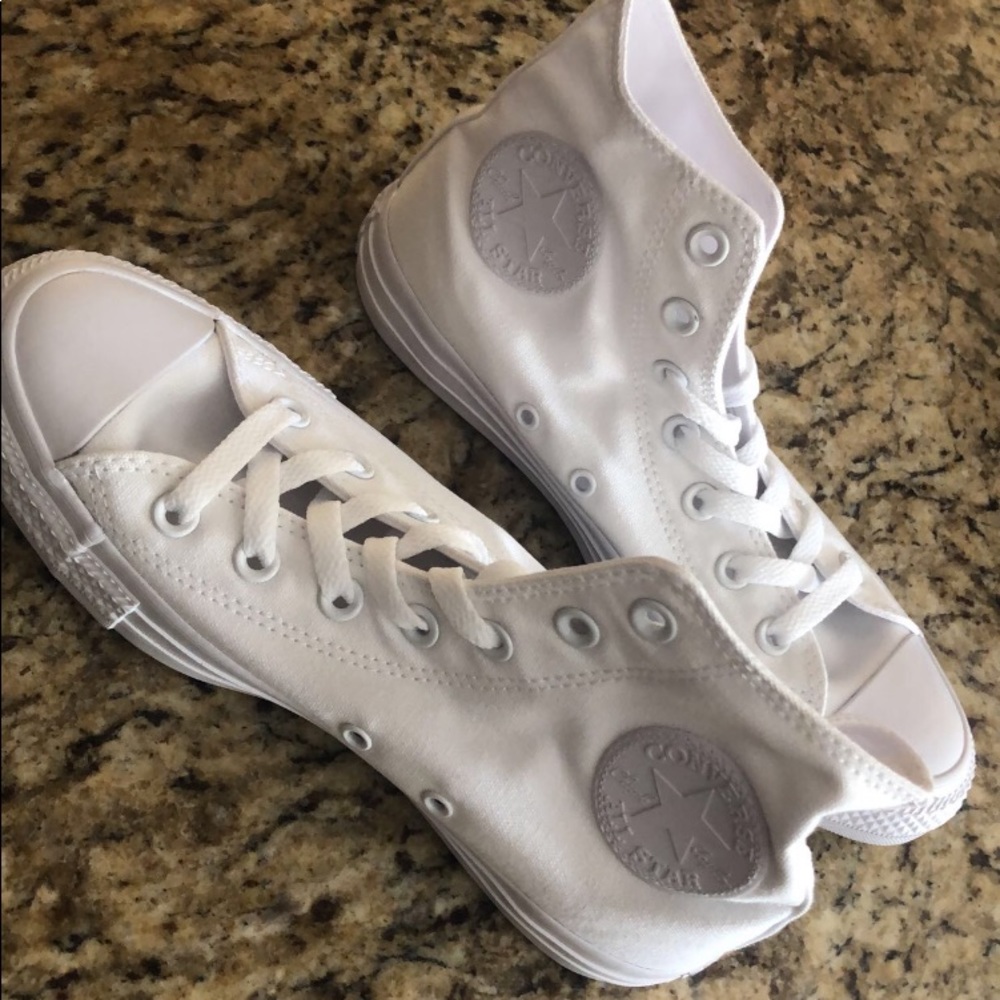 All white high top converse